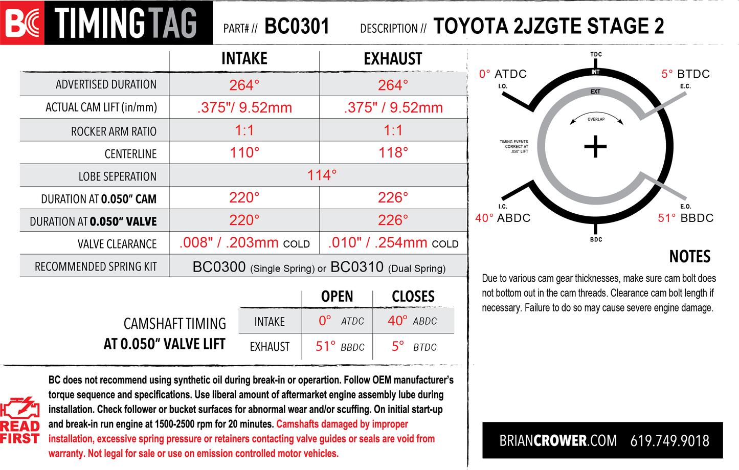 Brian Crower Camshafts (Toyota 2JZ-GTE)